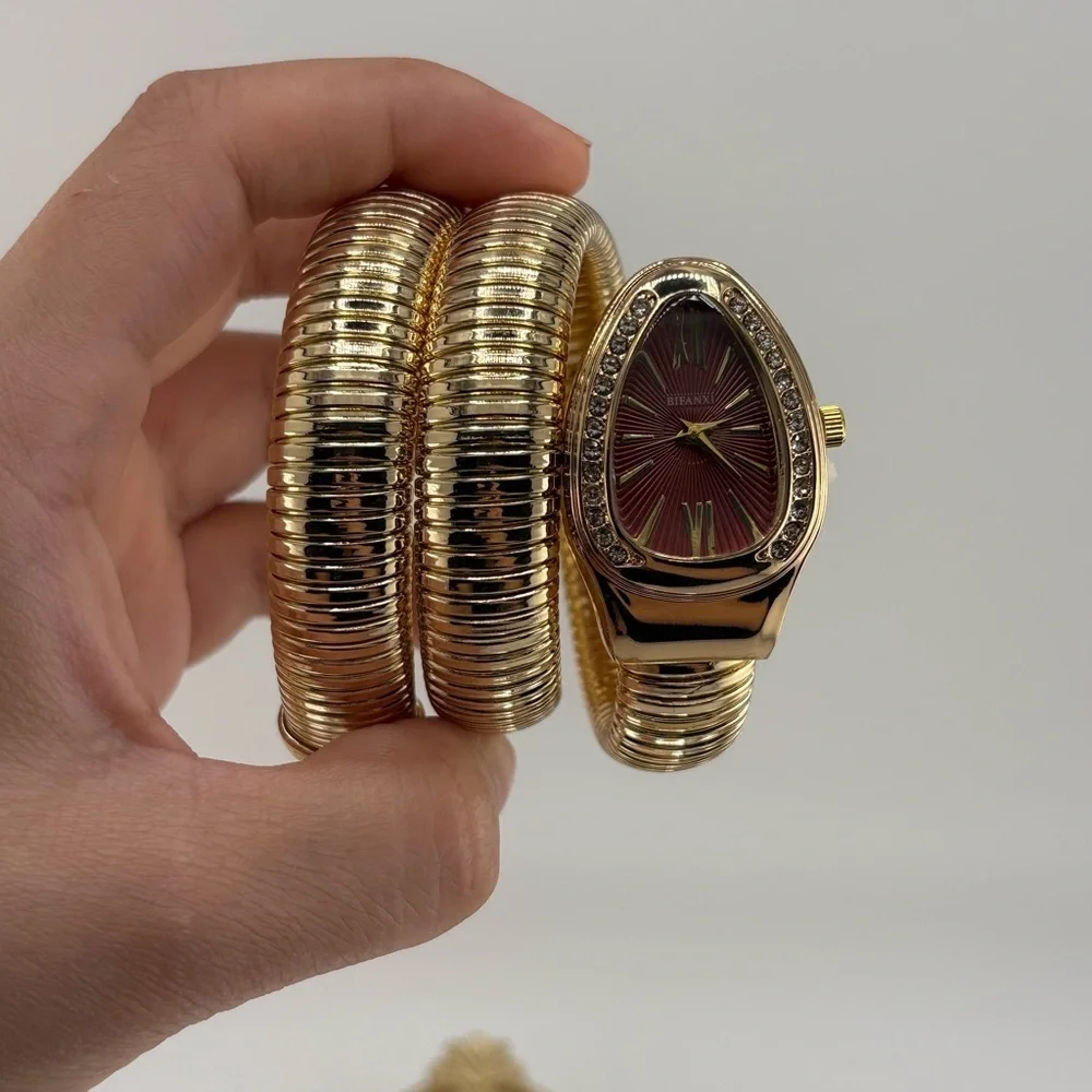 Serpenti Wrap Bracelet Watch – Gold Tone / Burgundy Dial ✨